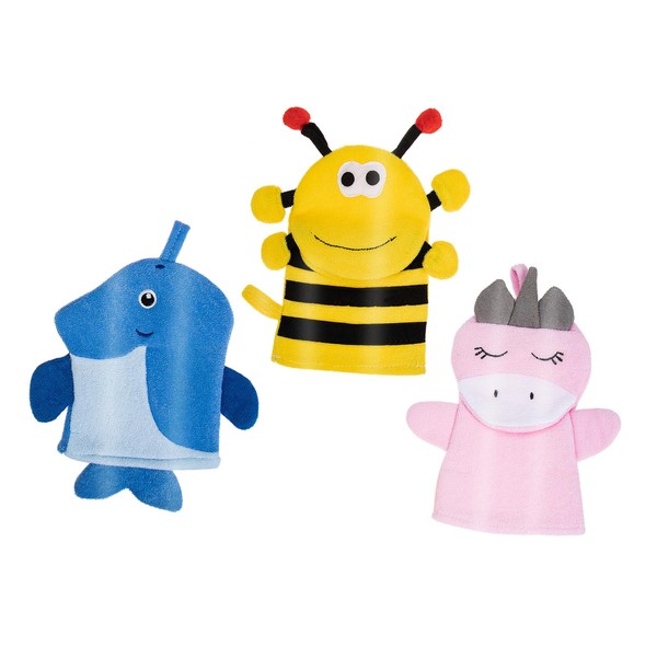 BIUDECO 3pcs Cartoon Bath Scrubber Mitts for Boy Girl Gentle