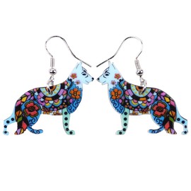 Bonsny Acrylic Drop Dangle German Shepherd Dog Pets Earrings Funny Design Lovely Gift For Women Fashion Jewelry … (Blue)