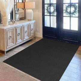 KOZYFLY Washable Entryway Rug 3x5 Ft Area Rugs Cotton Rubber Backed Throw Rugs Indoor Door Mat Kitchen Rugs Braided Floor Carpet for Front Entrance Bathroom Kitchen Living Room, Black/Charcoal Grey