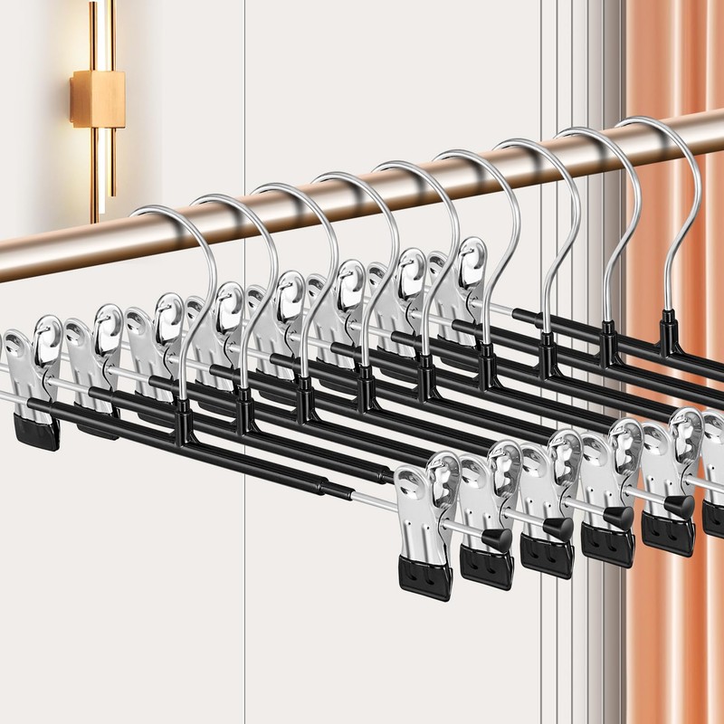 14 Inch Heavy Duty Pants Skirt Hangers with Clips, Black,