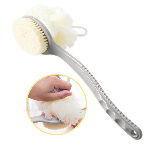 Shower Body Brush with Bristles and Loofah,Back Scrubber Bath Mesh