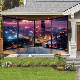 10X8ft City Landscape Backdrop Modern Office Backdrop, Night Modern City Building View Photography Background Video Conference Online Meeting Banner Decor Photo Studio Props