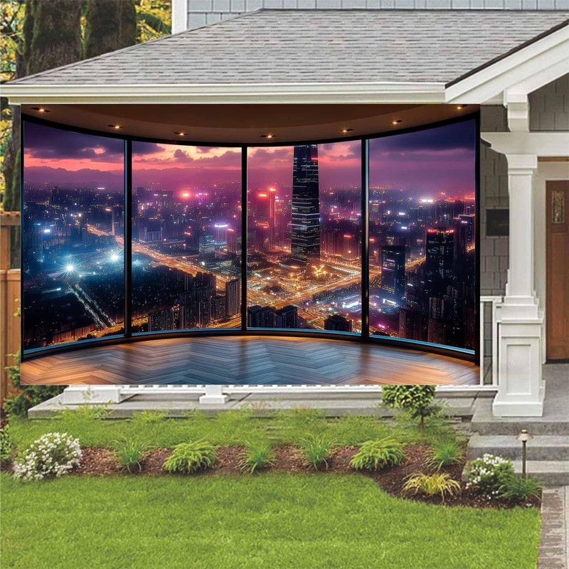 10X8ft City Landscape Backdrop Modern Office Backdrop, Night Modern City