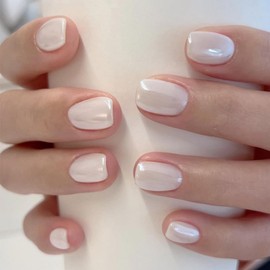 French False Nails - White Press On Nails - 24PCS Aurora White Acrylic Short Stick on Nails with Glue - Full Cover Square Fake nails for Women DIY Manicure