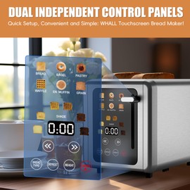 WHALL Touch Screen Toaster 2 Slice,Smart Digital Toaster with 1.5" Wide Slots,6 Shade Settings & 6 Bread Types,Memory Function,Countdown Timer, Brushed Stainless,Ideal Kitchen Gift & Essential