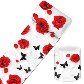 IVN Wallpaper Border Peel and Stick Decorative Wall Trim Self Adhesive Red Rose and Butterfly Accent Strip for Bathroom Laundry Room Pool Area Mirror Frame Shelf Wall Edge 4x196 Inch Elegant Design
