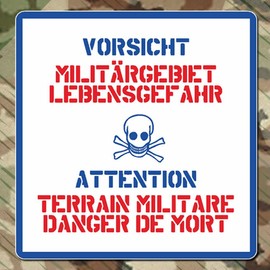 A311 Wall Sticker with German Military Area Attention Terrain Militare Danger Design 30 x 29 cm