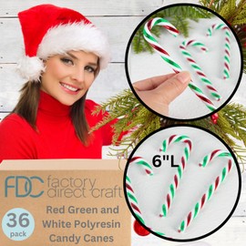 Polyresin Candy Canes Red Green and White Pack of 36 Fake Candy Canes for Christmas Tree Decorating and Holiday Displays - 6 Inches Long