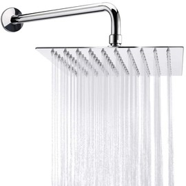 HAWOO Regadera para Baño, Cabeza de Ducha de Lluvia Alta Presión, 20cm Gran Cuadrada 201 de Acero Inoxidable Ducha de Rociar, Regadera Fija para Baño, Ahorro de Agua (Incluye Tubo, Plateado)