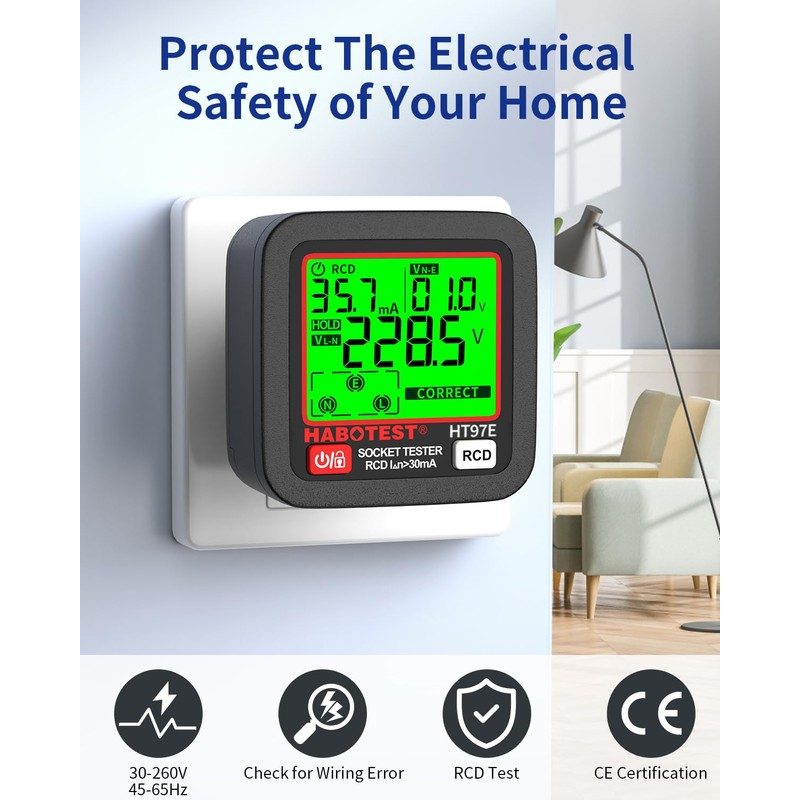 Socket Tester RCD Plug Outlet Tester UK, Electrical Receptacle Detector