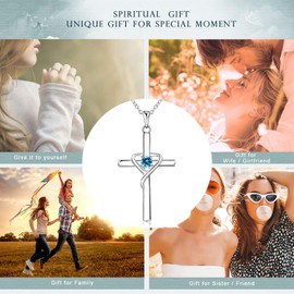 AmorAime 925 Sterling Silver Cross Necklace for Women Men 5A CZ March Birthstone Necklaces for Festival, Vacation or Holiday