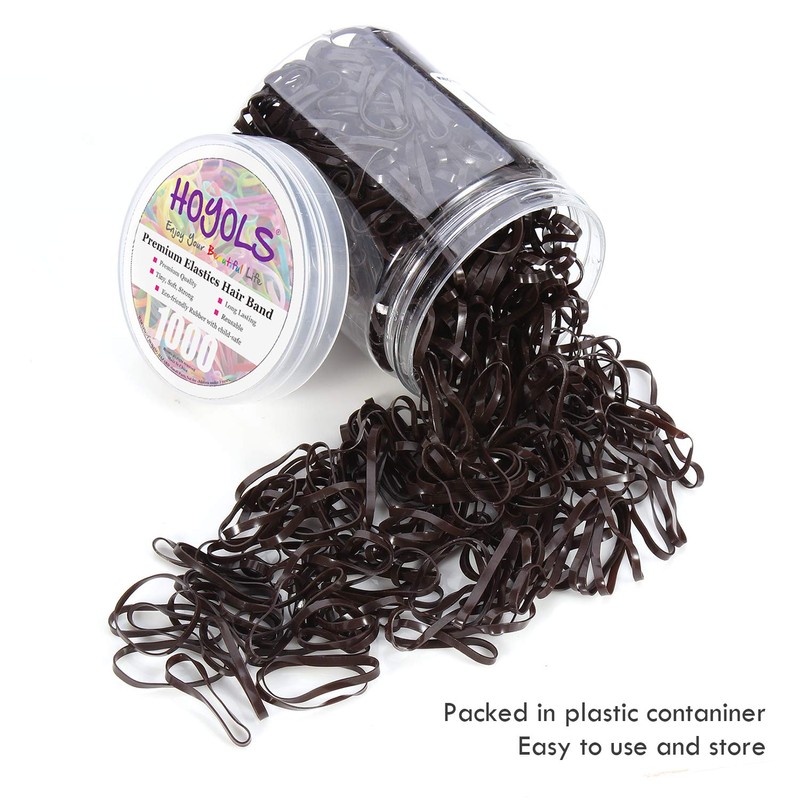 Hoyols Small Hair Elastics Brown, Premium Plastic Girls Hair Ties
