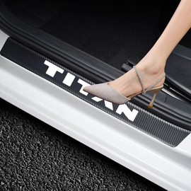 4Pcs Car Door Sill Protector for Nissan Titan Accessories Welcome Pedal Protection Car Carbon Fiber Leather Door Sill Sticker (T)