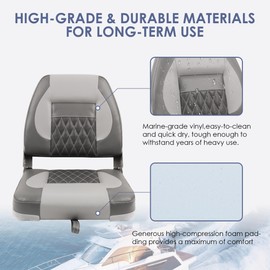 Deckpro Economy Low Back Boat Seat, Fold-Down Fishing Boat Seat Gray/Charcoal (2 Seats)