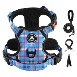 IVY&LANE No Pull Dog Harness with Leash Set, Reflective No Choke Pet Vest,Adjustable Oxford Dog Vest Harness with Easy Control Handle for Medium Lagre Dogs (Checkered Blue,M)