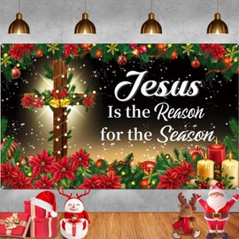 Religious Banner Decorations - Jesus Is the Reason for the Season Backdrop, Christmas Nativity Banner 7143 Inch, Holy Nativity Xmas Photography for New Year Party Decor