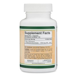 Double Wood supplements Metilfolato 1,000mcg 120 cpsulas suplemento de folato de metilo probado por terceros sabor sin sabor                          