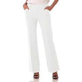 Rekucci Women's Secret Figure Pull-On Stretchy Wide Leg Office Yoga Dress Pant in Regular/Petite/Tall Fit (10 Short, Off White)