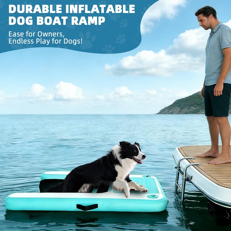 TONKOUM Inflatable Dog Water Ramp Floating Dock - 200LBS Capacity