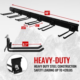 Aking Ace Garage Organization Wall Mount,96inch Garden Tool Organizer with 6 Clamping Hooks, Heavy Duty, Garage Hanging Storage Rack for Yard Tools, Shovel, Shed, Hold Up to 420lbs (96Inch Black)