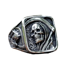 ZMY Home Gothic Skull Ring Stainless Steel Signet Ring for Men Reaper Ring with Hook Design Jewelry Gift (10)