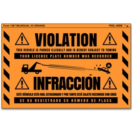 100 MESS Parking Violation Stickers Hard to Remove - No Parking Stickers - Bad Parking Stickers - Super Sticky Warning Stickers for Towing Parked Cars 8x5 in (Orange Bilingual, 100)