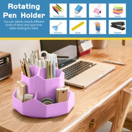 Ceysin Desk Organiser, 360 Degree Rotating Pen Pencil Holder with 9 Compartments, Multifunctional Pen Pots Makeup Brushes Holder Desktop Stationary Storage for Home Office Supplies Desk Tidy (Purple)