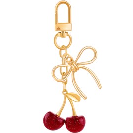 TINKRSTUFF 1 Pcs Cherry Bag Charm Glitter Cherry Purse Charm Small Bow Cute Keychains for Handbag, Metal Resin Keychain Purse Accessories Gift for Women