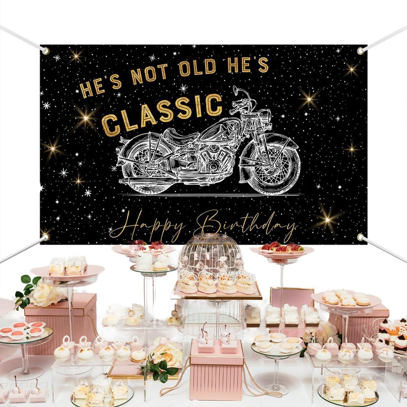 Lofaris Banner - 70.8x43.3 Inch Polyester Motorcycle Birthday Party Decoration,