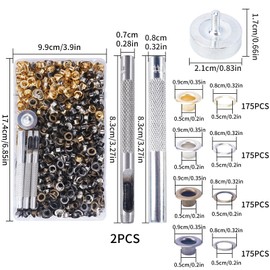 Zythrem 700 Sets Grommet Kit 5mm Eyelets Punch Kit Eyelets and Punch Metal Washers Setting Tool Grommets Eyelets Kit Eyelets for Fabric Leather Tarpaulin Clothing Curtains Card Making（4 Color)