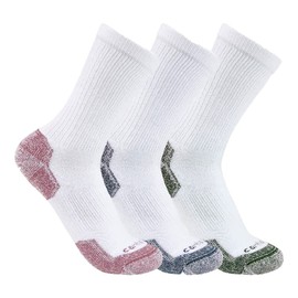 Carhartt Women's Midweight Cotton Blend Crew Sock 3 Pack, White Assorted, Medium