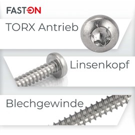 FASTON® Drilling Screws, Hexalobular 4.2 x 19 mm with Rounded Head, Form M Stainless Steel A2 V2A (Pack of 100) DIN 7504 Torx Self-Tapping Screws Drywall Screws Self-Tapping for Soft Metals