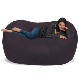 Chill Sack Bean Bag Chair Cover, 6-feet, Soft Faux Linen - Black