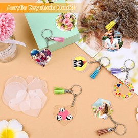 Acrylic Blanks Keychains Bulk, 120 PCS Acrylic Blank Ornaments Set with 30 PCS Clear Blanks, Leather Tassels, Key Chain Rings, Jump Rings for Vinyl Crafting DIY Keychain Making Festival Decoration