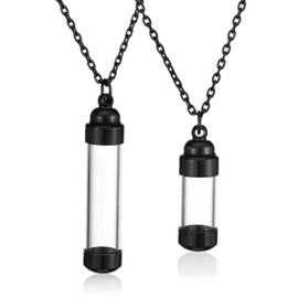 JSDDE Jewellery Set of 2 Memorial Pendant Necklaces with Locket for Ash, Hair, Flowers, with 61-cm Chain, Stainless Steel, Black