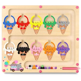 Montessori Learning Toy for Boys Girls Age 3 4 5: Fine Motor Skills Maze Toys for 3-6 Year Old Kids Toddler Magnetic Color and Number Maze Birthday Gifts for Kid Toddler Puzzle Board (Ice Cream)