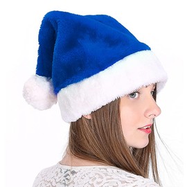 XGOPTS 3 Pieces Blue Christmas Santa Hat for Adult Soft Plush Xmas Santa Hat for Christmas New Year Festive Holiday Party