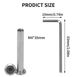 KINDPMA 35 Sets M4 x 35 mm Connection Screw Furniture Screws Sleeve Screws Furniture Connector Cabinet Connector Hexagon Socket Stainless Steel Flat Head Screws Sleeve Nut for Cabinets, Wooden Board,