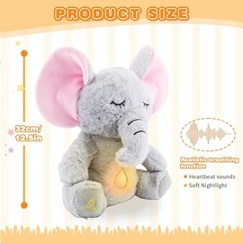 Elefante Peluche Que Respira, Lindo Animal de Peluche de Elefante para Alivio Ansiedad, Juguete para Dormir con Luces y música, Peluche Sensorial para Dormir y Relajación