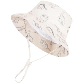 Urban Virgin 2-Packs Baby Sun Hat UPF 50+ Sun Protective Toddler Bucket Hat Summer Kids Beach Hats Wide Brim Outdoor Play Hat for Boys Black Dinosaur&Creamy White Dinosaur 1-2 T