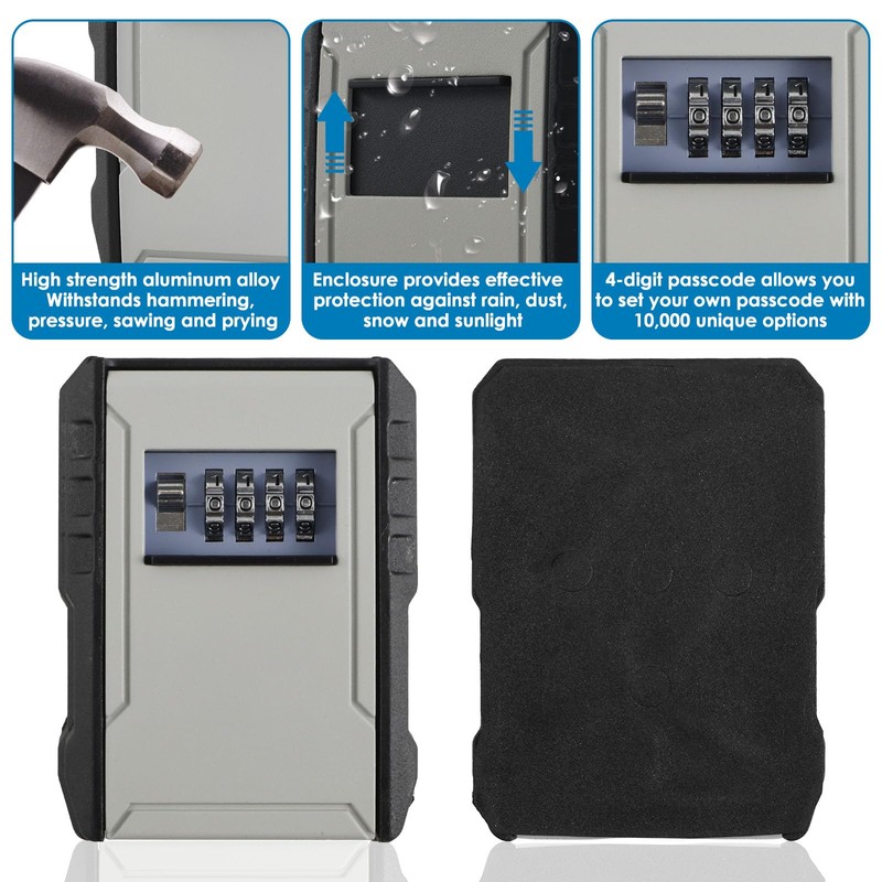 Key Safe Wall Mounted, Key Lock Box Outdoor, 4 Digit