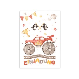 12 Invitation Cards Including 12 Envelopes for Children's Birthday Boys Monster Truck Car Invitations for Birthday Children Invitation Set