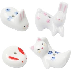 4Pcs Rabbit Cat Ceramic Incense Holder Cute White Animals Incense Sticker Holder Fun Home Decorative Ornaments for Home Room Decoration Yoga Spa Meditation Incense Holders Home Fragrance