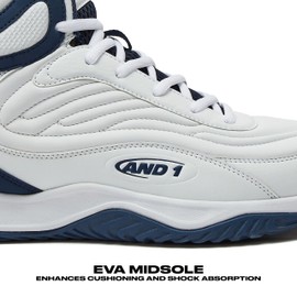 AND1 Pulse 3.0 Basketball Shoes for Men, Indoor or Outdoor, Street or Court Basketball Sneakers Men - Black, Red, or White - White/Dark Blue, 13 Medium