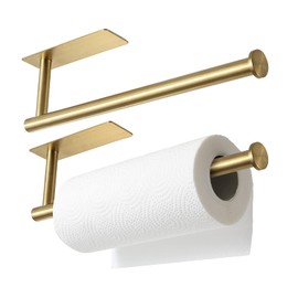 theaoo 2 Packs Paper Towel Holder - Under Cabinet Paper Towel Holder for Kitchen, Adhesive Paper Towel Roll Rack for Bathroom Towel, Wall Mounted Matte Black Paper Towel Rack, SUS304 Stainless Steel