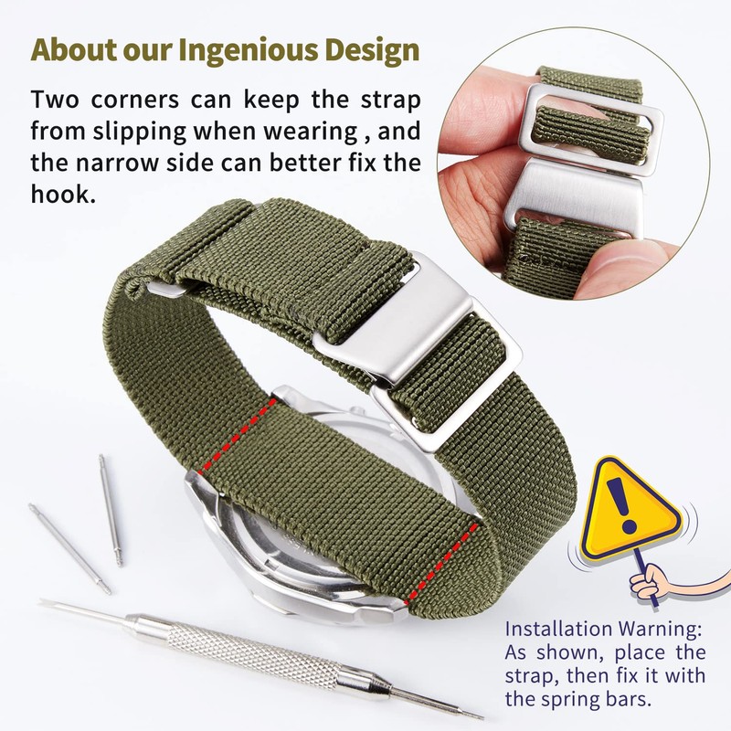 Binlun Elastic NATO Fabric Nylon Watch Strap, Waterproof Replacement Velcro