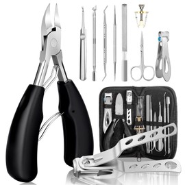 CIRULLI 10 Pcs Maniküre set,Nagelschere Set mit Nagelknipser,Nagelzange,Edelstahl Maniküre pediküre set für Dicke,Eingewachsene Fußnägel,Schwarze Nagelschere für Senioren,Männer,Frauen