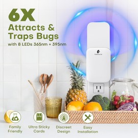 Kiwinurse Flying Insect Trap Indoor - Plug-in Fly Catcher and Killers Includes Refills for House Flies, Fruit Flies, Gnats,Cover up to 800 ft², Off-White, 1 Trap + 4 Refills