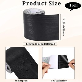 GORGECRAFT 32.8ft x 3.2inch Realistic Wood Grain Tape Black Waterproof PVC Self Adhesive Repair Tape Patch for Tables Chairs Baseboards Doors Windows Floor Furniture Renovation Home Decor DIY Projects