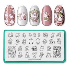 Maniology Hunny Buns Nail Stamping Plate, Easter Bunny Stamp Plates, Whimsical Springtime Manicure Designs, Spring Floral, Rabbit, Eggs, Carrots Patterns